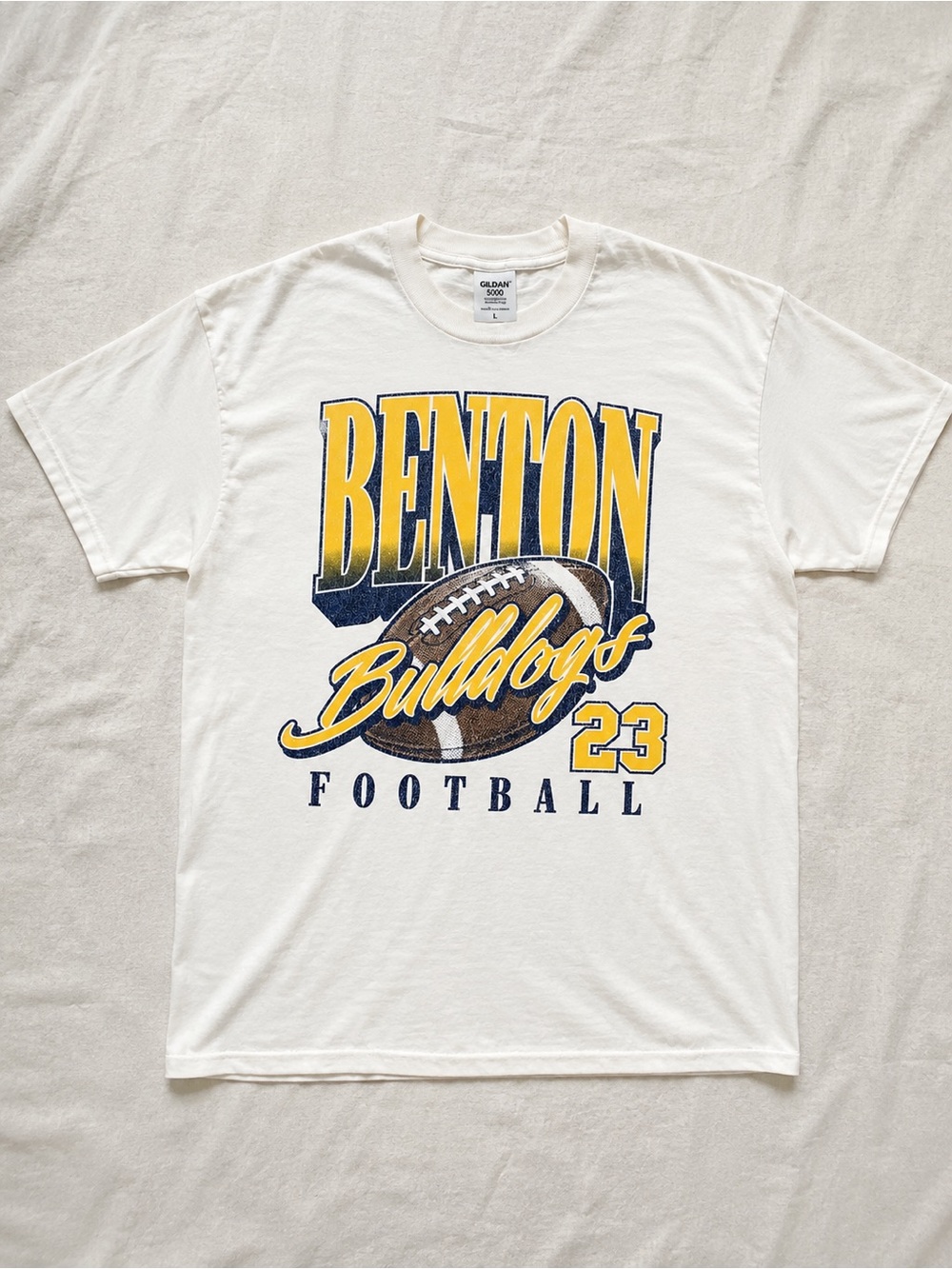 White Benton Bulldogs 23 Football Graphic Tee T-shirt